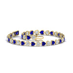 Load image into Gallery viewer, 7-60-ct-bezel-tennis-bracelet-heart-shaped-diamond-with-sapphire-in-yellow-gold-fdbrc10581htgsablangle2-7-60-ct-nl-yg