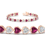 Load image into Gallery viewer, 9-ct-bezel-tennis-bracelet-heart-shaped-diamond-with-pink-sapphire-in-rose-gold-fdbrc10581htgsadrpiangle2-9-ct-nl-rg