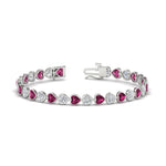 Load image into Gallery viewer, 9-ct-bezel-tennis-bracelet-heart-shaped-diamond-with-pink-sapphire-in-white-gold-fdbrc10581htgsadrpiangle2-9-ct-nl-wg