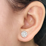 Load image into Gallery viewer, Beautiful_1_Carat_Cluster_Circle_2_Tone_Stud_Earrings_In_Yellow_Gold-FDEAR10842