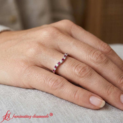 Curved-Diamond-Wedding-Ring-For-Women-With-Ruby-In-950-Platinum-FDENS2255B-model_s-hand-1