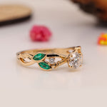 Load image into Gallery viewer, delicate-flower-round-lab-diamond-ring-with-emerald-in-14k-yellow-gold-fd9707ror