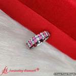 Load image into Gallery viewer, Double-row-diamond-eternity-ring-1-ct-with-pink-sapphire-in-14k-white-gold-FD11378B-13