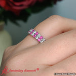 Load image into Gallery viewer, Double-row-diamond-eternity-ring-1-ct-with-pink-sapphire-in-14k-white-gold-FD11378B-15