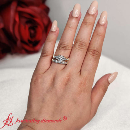 Lab Grown Princess Cut Channel Bar Wedding Ring Set