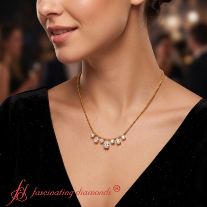 Pear And Round Diamond Drop Necklace