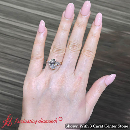 3 Stone Oval Shaped Lab Diamond Cathedral Ring With Pear Accents
