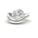 Load image into Gallery viewer, Oval Shaped Wave Solitaire Wedding Band Set