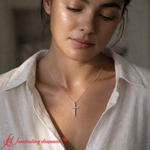 Load image into Gallery viewer, Simple-diamond-cross-pendant-in-white-gold-FDPD10797-model