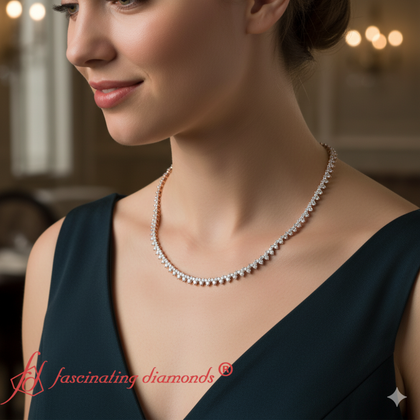 Three-stone-triangle-style-diamond-tennis-necklace-rose-gold-fdnk11335-model-1000
