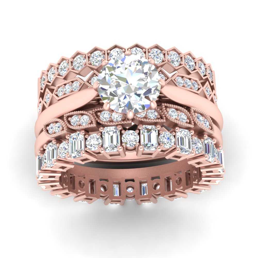 Art Deco 5 Stack Bridal Ring Set – Fascinating Diamonds