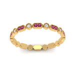 Load image into Gallery viewer, art-deco-thin-stacking-diamond-eternity-band-with-pink-sapphire-in-yellow-gold-FDEWB2139GSADRPIANGLE3-NL-YG.jpg