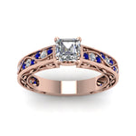 Load image into Gallery viewer, asscher-cut-antique-filigree-diamond-ring-with-blue-sapphire-in-14K-rose-gold-FDENS3543ASRGSABLANGLE5-NL-RG