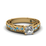 Load image into Gallery viewer, asscher-cut-antique-filigree-diamond-ring-with-ice-blue-topaz-in-14K-yellow-gold-FDENS3543ASRGICBLTO-NL-YG