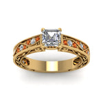Load image into Gallery viewer, asscher-cut-antique-filigree-diamond-ring-with-orange-sapphire-in-14K-yellow-gold-FDENS3543ASRGSAORANGLE5-NL-YG