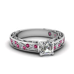 Load image into Gallery viewer, asscher-cut-antique-filigree-diamond-ring-with-pink-sapphire-in-14K-white-gold-FDENS3543ASRGSADRPI-NL-WG