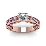 Load image into Gallery viewer, asscher-cut-antique-filigree-diamond-ring-with-violac-topaz-in-14K-rose-gold-FDENS3543ASRGVITOANGLE5-NL-RG