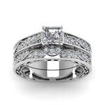 Load image into Gallery viewer, asscher-cut-antique-filigree-wedding-ring-set-in-white-gold-FDENS3543ASANGLE5-NL-WG