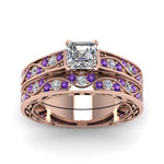 Load image into Gallery viewer, asscher-cut-antique-filigree-wedding-ring-set-with-purple-amethyst-in-rose-gold-FDENS3543ASGVITOANGLE5-NL-RG