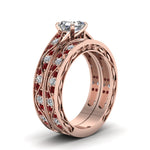 Load image into Gallery viewer, asscher-cut-antique-filigree-wedding-ring-set-with-ruby-in-rose-gold-FDENS3543ASGRUDRANGLE2-NL-RG