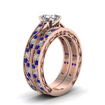 Load image into Gallery viewer, asscher-cut-antique-filigree-wedding-ring-set-with-sapphire-in-rose-gold-FDENS3543ASGSABLANGLE2-NL-RG