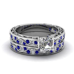 Load image into Gallery viewer, asscher-cut-antique-filigree-wedding-ring-set-with-sapphire-in-white-gold-FDENS3543ASGSABL-NL-WG