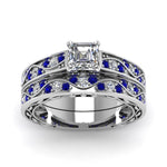 Load image into Gallery viewer, asscher-cut-antique-filigree-wedding-ring-set-with-sapphire-in-white-gold-FDENS3543ASGSABLANGLE5-NL-WG