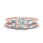 Load image into Gallery viewer, asscher-cut-bar-set-diamond-ring-with-matching-3-baguette-wedding-band-in-rose-gold-FDENS100AS-NL-RG