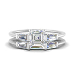Load image into Gallery viewer, asscher-cut-bar-set-diamond-ring-with-matching-3-baguette-wedding-band-in-white-gold-FDENS100AS-NL-WG
