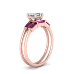 Load image into Gallery viewer, asscher-cut-bar-set-pink-sapphire-ring-with-matching-3-baguette-wedding-band-in-rose-gold-FDENS100ASGSADRPIANGLE2-NL-RG
