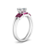 Load image into Gallery viewer, asscher-cut-bar-set-pink-sapphire-ring-with-matching-3-baguette-wedding-band-in-white-gold-FDENS100ASGSADRPIANGLE2-NL-WG