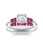 Load image into Gallery viewer, asscher-cut-bar-set-pink-sapphire-ring-with-matching-3-baguette-wedding-band-in-white-gold-FDENS100ASGSADRPIANGLE5-NL-WG