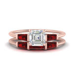 Load image into Gallery viewer, asscher-cut-bar-set-ruby-ring-with-matching-3-baguette-wedding-band-in-rose-gold-FDENS100ASGRUDR-NL-RG