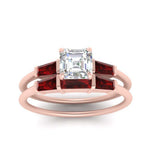 Load image into Gallery viewer, asscher-cut-bar-set-ruby-ring-with-matching-3-baguette-wedding-band-in-rose-gold-FDENS100ASGRUDRANGLE5-NL-RG