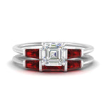 Load image into Gallery viewer, asscher-cut-bar-set-ruby-ring-with-matching-3-baguette-wedding-band-in-white-gold-FDENS100ASGRUDR-NL-WG