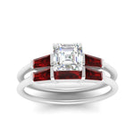 Load image into Gallery viewer, asscher-cut-bar-set-ruby-ring-with-matching-3-baguette-wedding-band-in-white-gold-FDENS100ASGRUDRANGLE5-NL-WG
