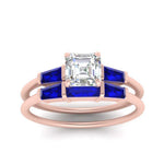 Load image into Gallery viewer, asscher-cut-bar-set-sapphire-ring-with-matching-3-baguette-wedding-band-in-rose-gold-FDENS100ASGSABLANGLE5-NL-RG