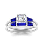 Load image into Gallery viewer, asscher-cut-bar-set-sapphire-ring-with-matching-3-baguette-wedding-band-in-white-gold-FDENS100ASGSABLANGLE5-NL-WG