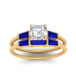 Load image into Gallery viewer, asscher-cut-bar-set-sapphire-ring-with-matching-3-baguette-wedding-band-in-yellow-gold-FDENS100ASGSABLANGLE5-NL-YG