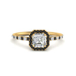 Load image into Gallery viewer, asscher-cut-black-diamond-halo-petite-engagement-ring-in-yellow-gold-FD8523ASRGBLACKANGLE3-NL-YG