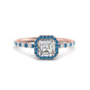 Load image into Gallery viewer, asscher-cut-blue-topaz-halo-petite-engagement-ring-in-rose-gold-FD8523ASRGICBLTOANGLE3-NL-RG