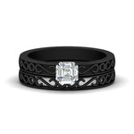 Load image into Gallery viewer, asscher-cut-filigree-single-stone-diamond-wedding-ring-set-in-black-gold-FDENS3289AS-NL-BG.jpg?v=1763371202