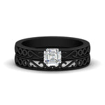 Load image into Gallery viewer, asscher-cut-filigree-single-stone-diamond-wedding-ring-set-in-black-gold-FDENS3289AS-NL-BG.jpg?v=1763371202