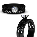Load image into Gallery viewer, asscher-cut-filigree-single-stone-diamond-wedding-ring-set-in-black-gold-FDENS3289ASANGLE3-NL-BG.jpg?v=1763371202