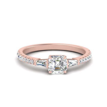 Asscher Cut Lab Diamond Ring with Baguette Side Stones