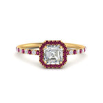 Load image into Gallery viewer, asscher-cut-pink-sapphire-halo-petite-engagement-ring-in-yellow-gold-FD8523ASRGSADRPIANGLE3-NL-YG