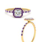 Load image into Gallery viewer, asscher-cut-purple-topaz-halo-petite-engagement-ring-in-yellow-gold-FD8523ASRGVITOANGLE3-NL-YG