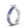 Load image into Gallery viewer, asscher-cut-simple-diamond-twisted-vine-bridal-ring-sets-with-blue-sapphire-in-14K-white-gold-FD8233ASGSABL-NL-WG