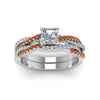 Load image into Gallery viewer, asscher-cut-simple-diamond-twisted-vine-bridal-ring-sets-with-orange-sapphire-in-14K-white-gold-FD8233ASGSAOR-NL-WG