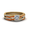 Load image into Gallery viewer, asscher-cut-simple-diamond-twisted-vine-bridal-ring-sets-with-orange-sapphire-in-14K-yellow-gold-FD8233ASGSAOR-NL-YG